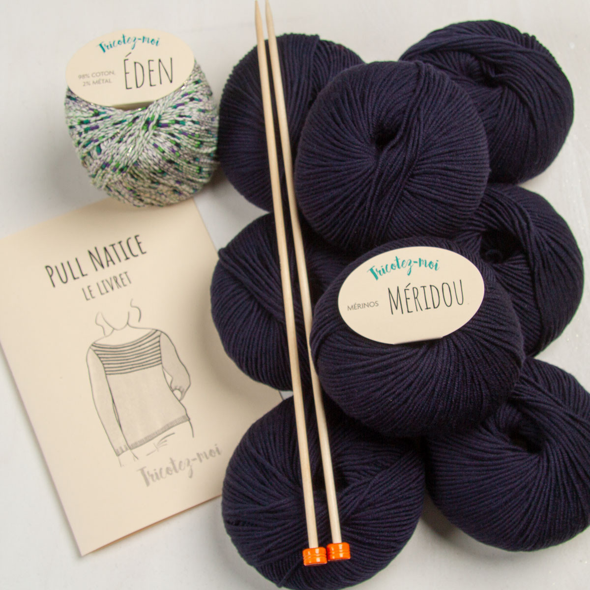 kit tricot de marin à tricoter mérinos bleu et Eden vert